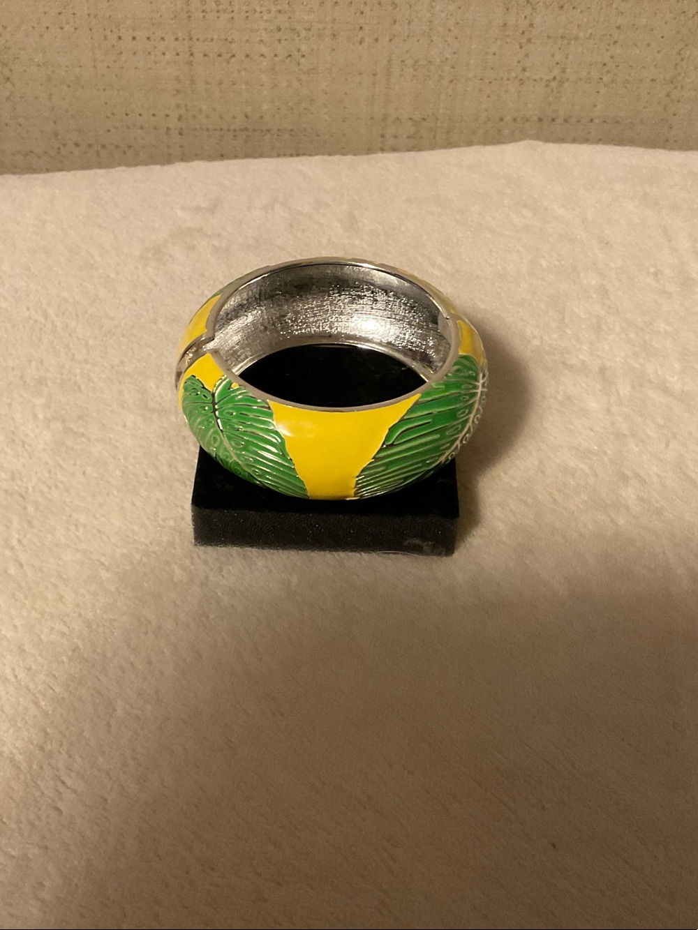 Tropical Yellow and Green Leaf Enamel Bangle Bracelet